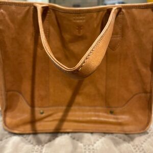 Frye Cognac Leather Tote with Stitched Handles